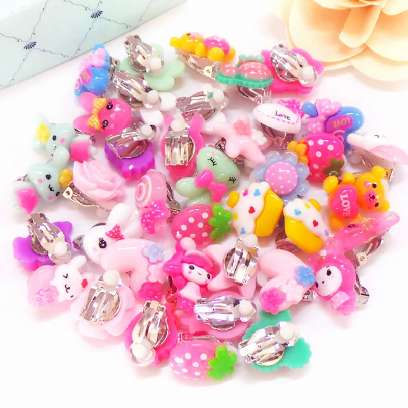 

New Korean Cartoon Lovely Animal Flowers Kids Baby Earring Clips Princess Sweet Resin Clips Earring Jewelry Gifts For Girls