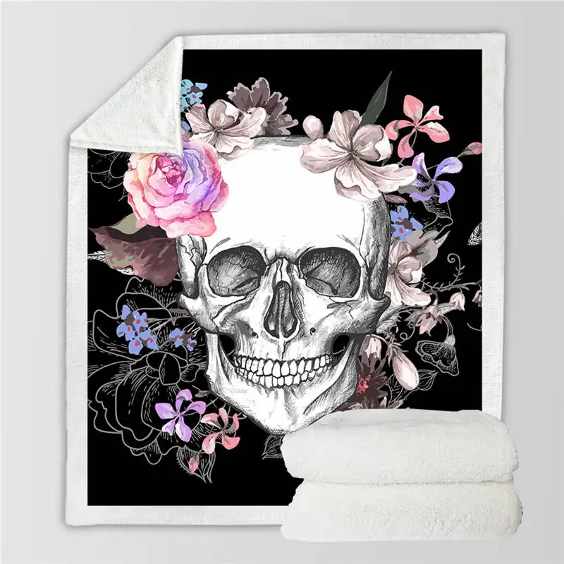 Skull1 BeddingOutlet, сахарное одеяло с черепом для кроватей, цветочные розы, тонкое одеяло, модное покрывало, 130x150 см, Флисовое одеяло - Цвет: Skull1