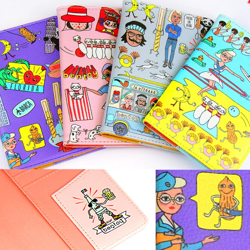 

cartoon leather print ID credit passport card holder bag men women fashion lovely cute folder holder travel ticket card purse