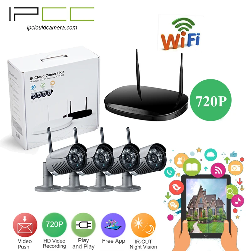 IPCC 4CH NVR 720P Night Vision IP Surveillance Camera Kit CCTV Security Camera System with Smartphone Scan QR Cod Quick View