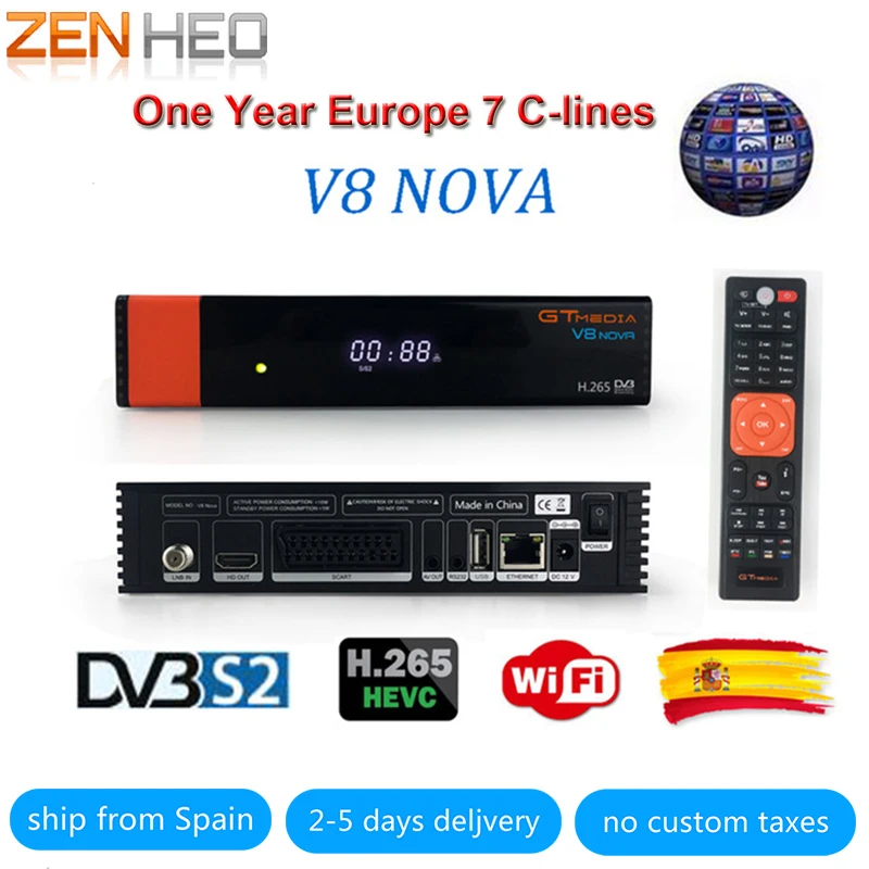 

V8 Nova Satellite tv receiver DVB-S2 H.265 built-in WIFI Receptor 1 Year Europe cline TV Box Same V9 Super Upgrade From V8 Super