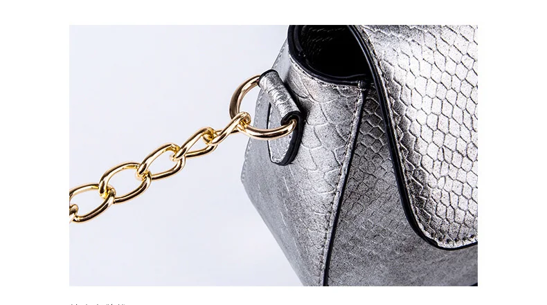 Women's Snake Skin Print Flap Messenger Bag Female Small Silver Leather Crossbody Chain Purse for women Luxury Designer Handbag (10)