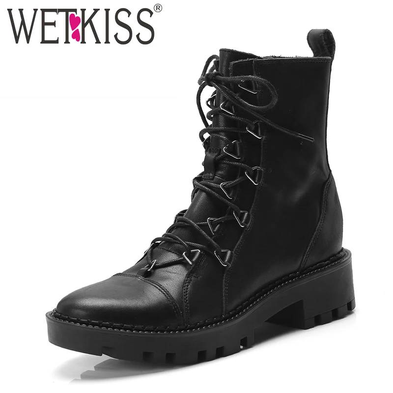 WETKISS/женские ботильоны на толстом каблуке обувь из натуральной кожи с