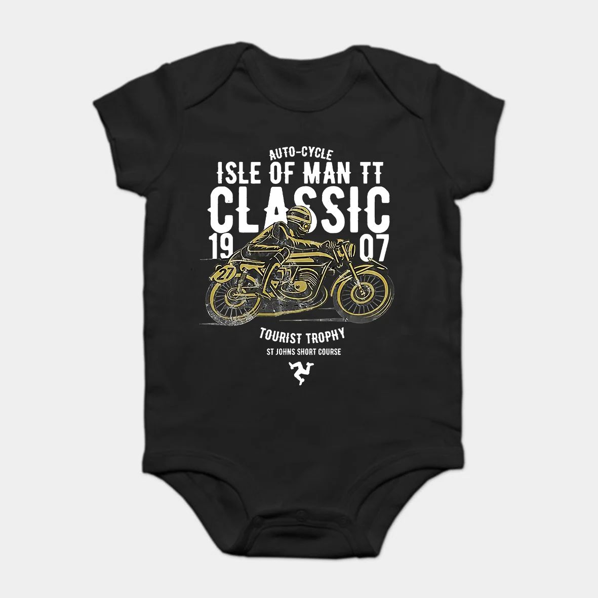 

Baby Onesie Baby Bodysuits kid t shirt Printed Isle Of Man TT Racing Manx Classic Vintage 3 Legs Flag Road Race Classic