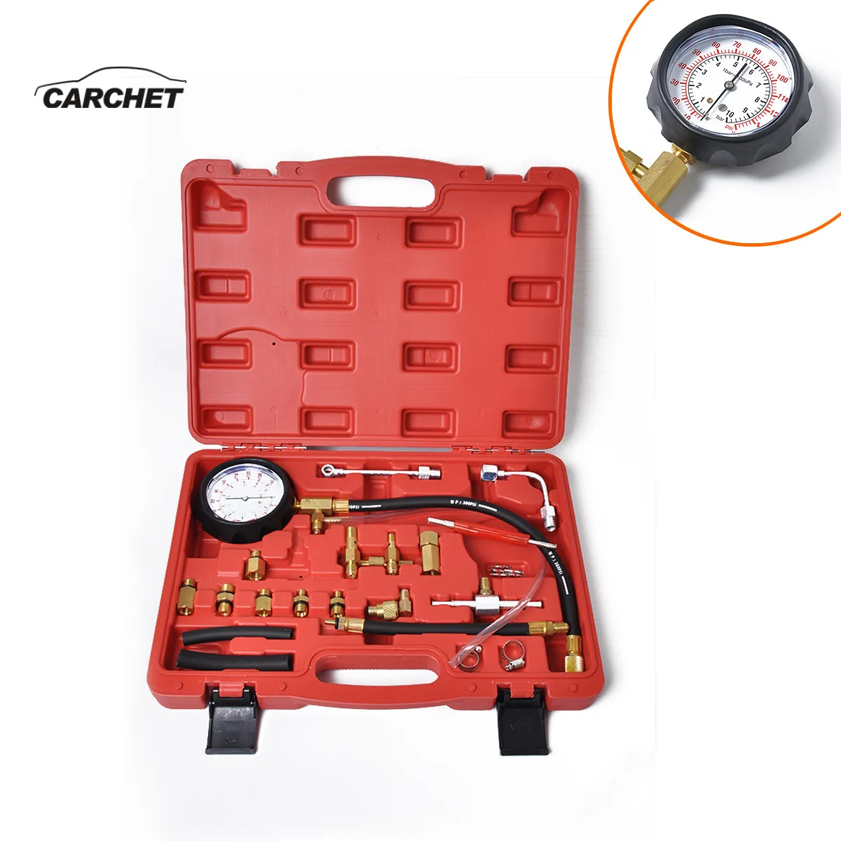 

CAECHET Car Professional Fuel System Testing Gauge Set Fuel Pressure Tester Diagnostic Tools Valve Core + Removal Tool Universal