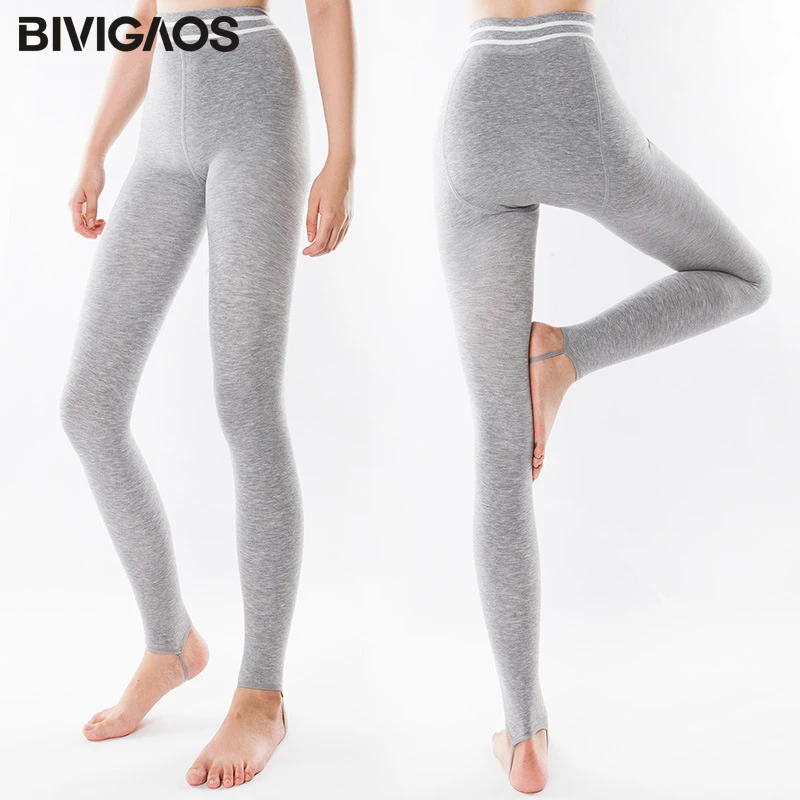 Light Gray BIVIGAOS осенне-зимние женские Леггинсы пуш-ап эластичные полосатые бархатные плотные повседневные леггинсы для тренировок женские брюки для ног сексуальная Спортивные Узкие брюки - Цвет: Light Gray