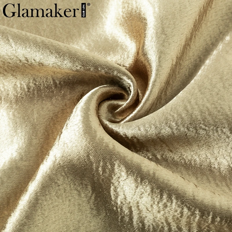 Glamaker, Золотое сатиновое сексуальное платье на шнуровке, женское Модное Длинное Платье с открытой спиной для вечеринки, элегантное мягкое платье макси в стиле ретро для ночного клуба