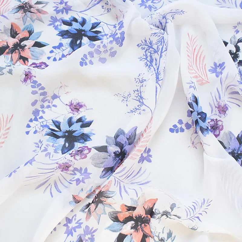 

1meters price,High quality high viscosity chiffon fabric summer printed fabric white background ink soft fabric