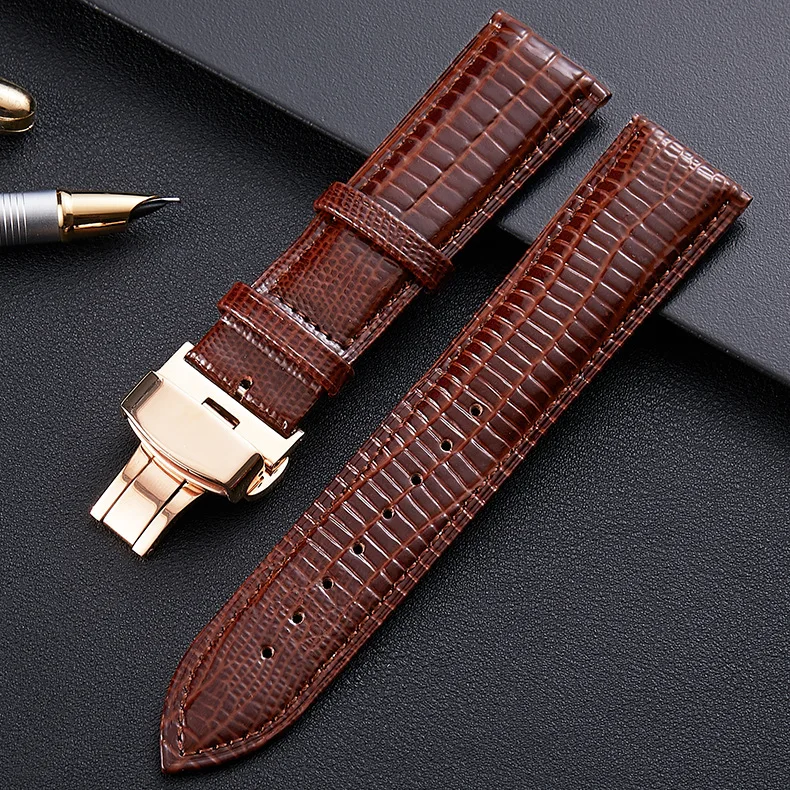 Black Brown Lizard Pattern Genuine Leather 12 14 16 18 20 22 24 MM Watche Band Strap Belt Watchband Folding Clasp Watchband