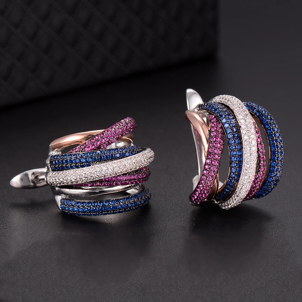 

SisCathy Luxury Colorful Twist Lines Cubic Zirconia Earrings Charms Elegant Women Statement Hoop Earrings Fashion Jewelry Making