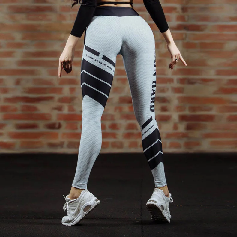 

Train Hard Letter Print Running Gym Fitness Sexy Slim Workout Leggings Elastic Quick Dry Plus Size Pants