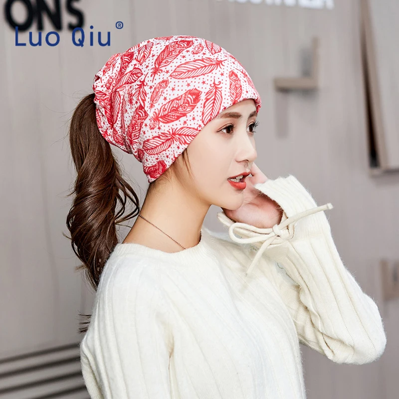 

Spring Autumn Women's Turban Headwrap Maple Leaf Printed Thin Beanie Hat Caps Girls Colorful Leaves Hair accessories Wrap Scarf