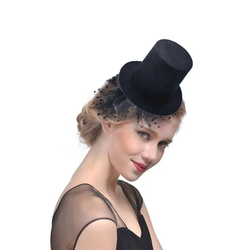 Cute Black Mini Top Hat Hair Clip For Women Girls Wedding Party