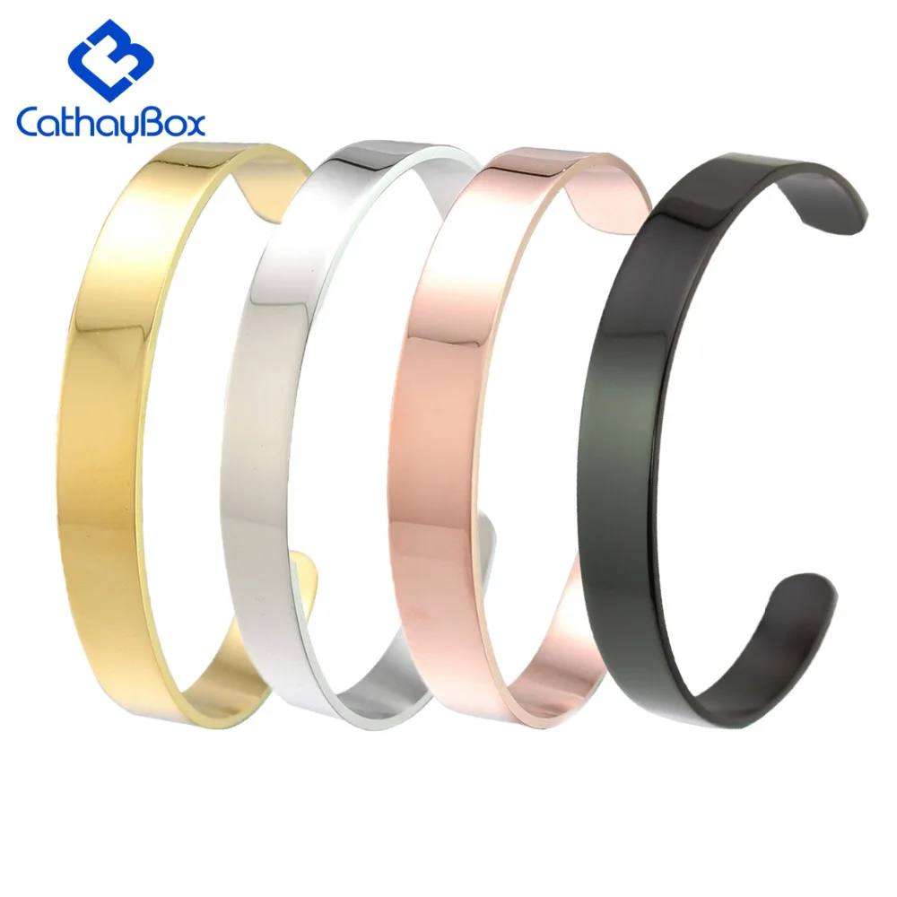 

10 PCS/LOT Wholesale 10mm Men's Silver Rose Gold Black Solid 316L Stainless Steel Blank Cuff Bangle