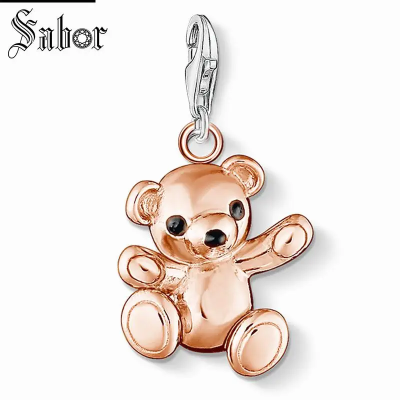 

thomas Rose Gold Teddy Bear Charm Pendant,2019 Jewelry For Women Girls,Cute Gift 925 Sterling Silver Fit Bracelet charms