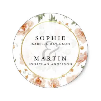 

3.8cm Pastel Pink Rose | Elegant Gold Floral Wedding Classic Round Sticker