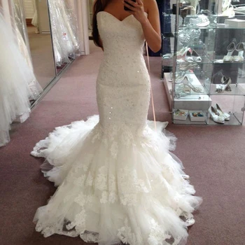 

Sexy Mermaid Lace Wedding Party Dress Sweetheart Strapless Applique Prom Gown Plus Size Vestido De Noiva