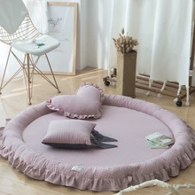 Full cotton bedroom crawl mat living room round carpet tent bed curtain floor mat removable machine wash