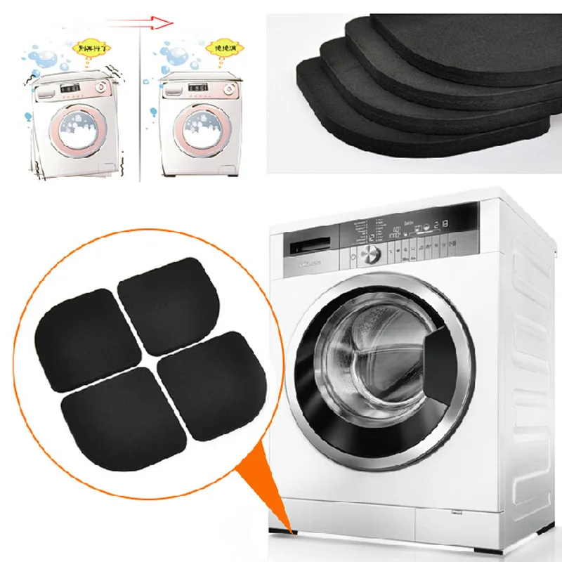 4pcs/set Black Multifunctional Washing Machine Shock Pads Non slip Mats