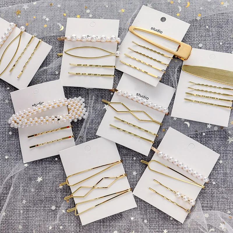 

LUBOV 3Pcs/Set Gold Color Metal Hair Clips Imitation Pearls Decoration Geometric Hairpin Women Hair Accessories 2019 New Arrival