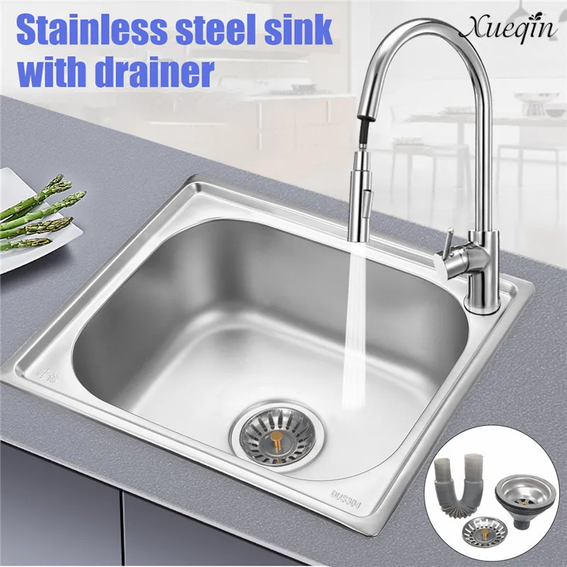 

Xueqin Brushed Seamless 304 Stainless Steel Handmade Kitchen Sink Single Hole Single Bowl Sink With Drainer 450x390x190mm