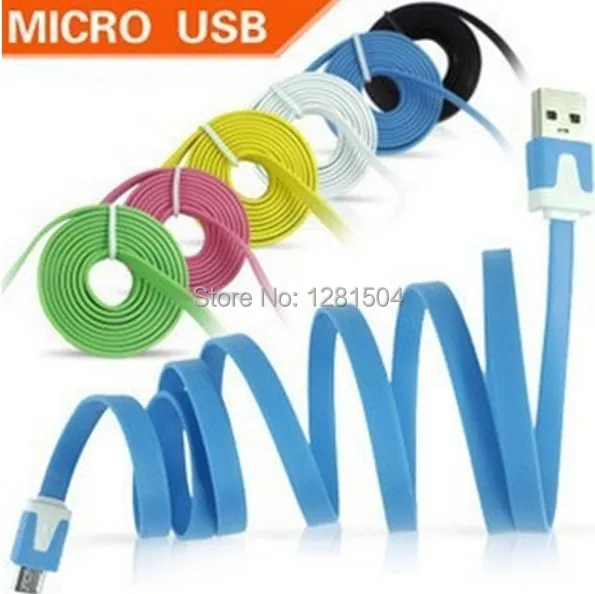 

1M/3ft Noodle Flat Micro USB Data Sync Charger Charging Cable for Samsung HTC Sony Nokia LG Blackberry Motorola 500pcs/lot