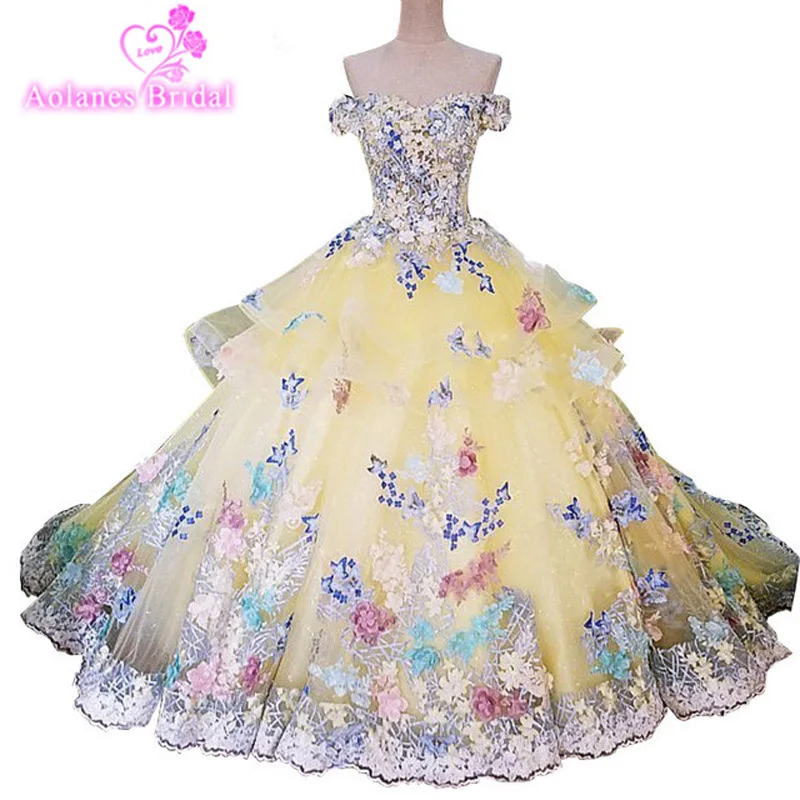 Real Photo 2017 Yellow Wedding Dress High Quality Elegant Luxury