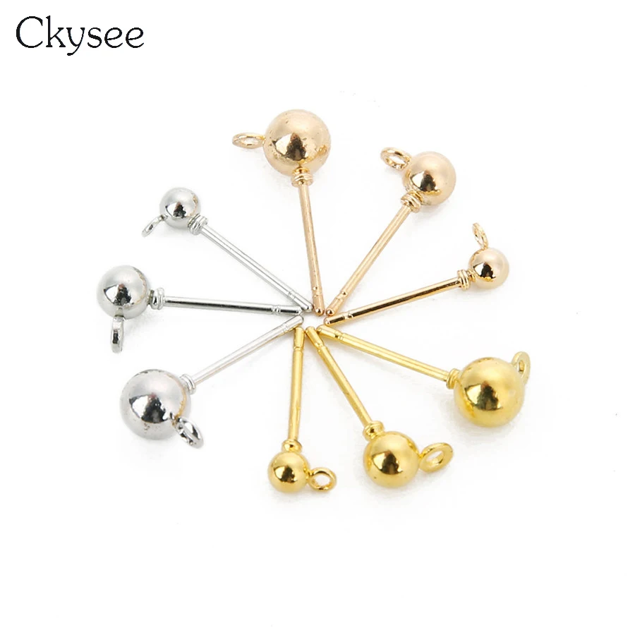 

Ckysee 20Pcs/lot Gold Color Ball Head Earrings Pins Ear Post With Loop 3/4/5mm Round Stud Earring Post Diy Jewelry Findings
