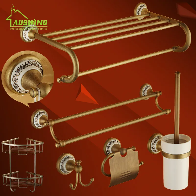 Antique Brass Brushed Bath Hardware Sets Porcelain Base Bronze Bathroom