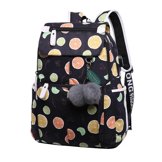 Best Price cute lemon printing school backpack kids computer bag children school bags for girls women laptop backpack 14 schoolbag