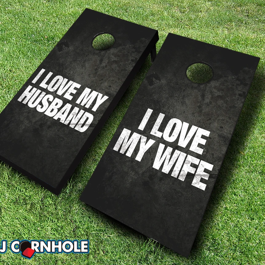 AJJCornhole 107-LoveMySpouse I Love My Spouse Theme Cornhole Set with Bags - 8 x 24 x 48 in. (1)
