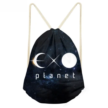 

TinKin EXO Black Drawstring Bags String Sack Beach Women Travel Storage Package Backpack Gift bag Mochila Softback Girls Bolso