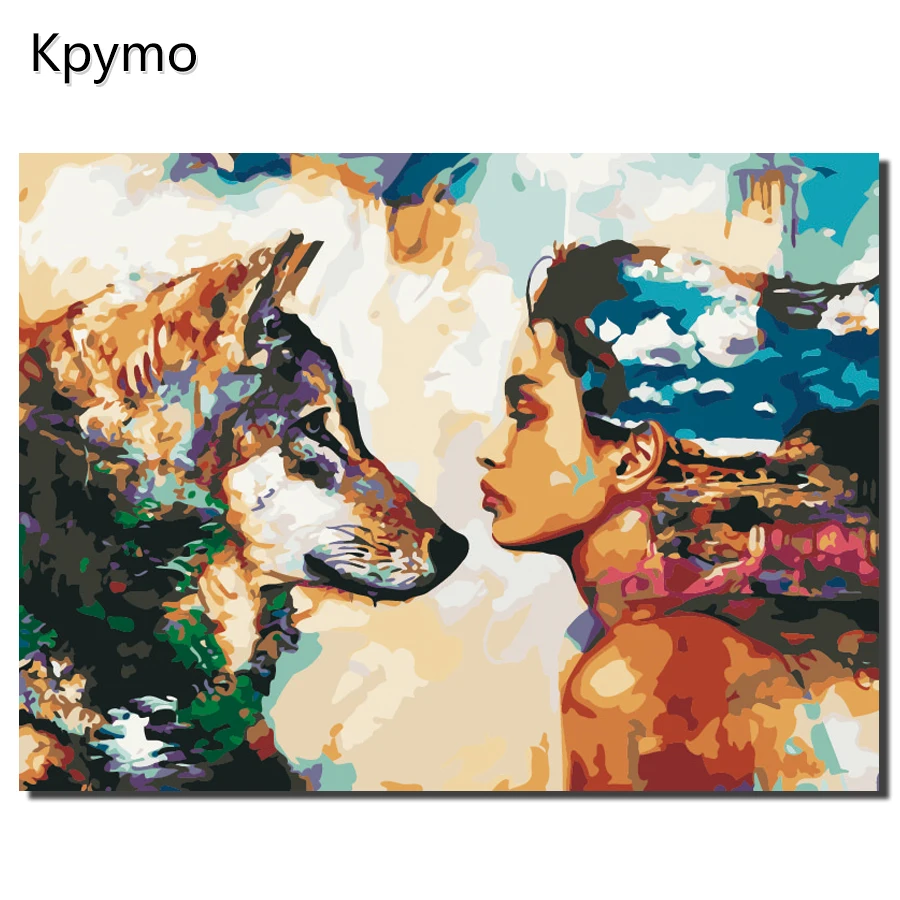 

Kpymo Beauty wolf and Rose Painting By Numbers Kits Paint On Canvas Acrylic Color Numbers For Home Wall Decor birthday present