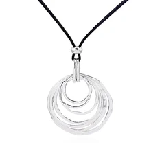 1pcs Antique Silver Large Largenlook Multi-Circle Moveable Charms Pendant Long Faux Suede Leather Rope Chain Necklace Jewelry rhinestone heart faux leather rope necklace