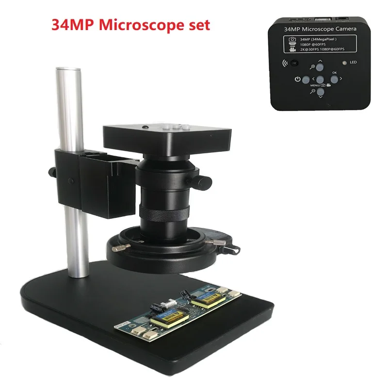 130X C-Mount lens 34MP 1080P 60FPS HDMI USB Industriële Elektronische Microscoop Camera led verlichting stand Voor Telefoon CPU PCB Repareren