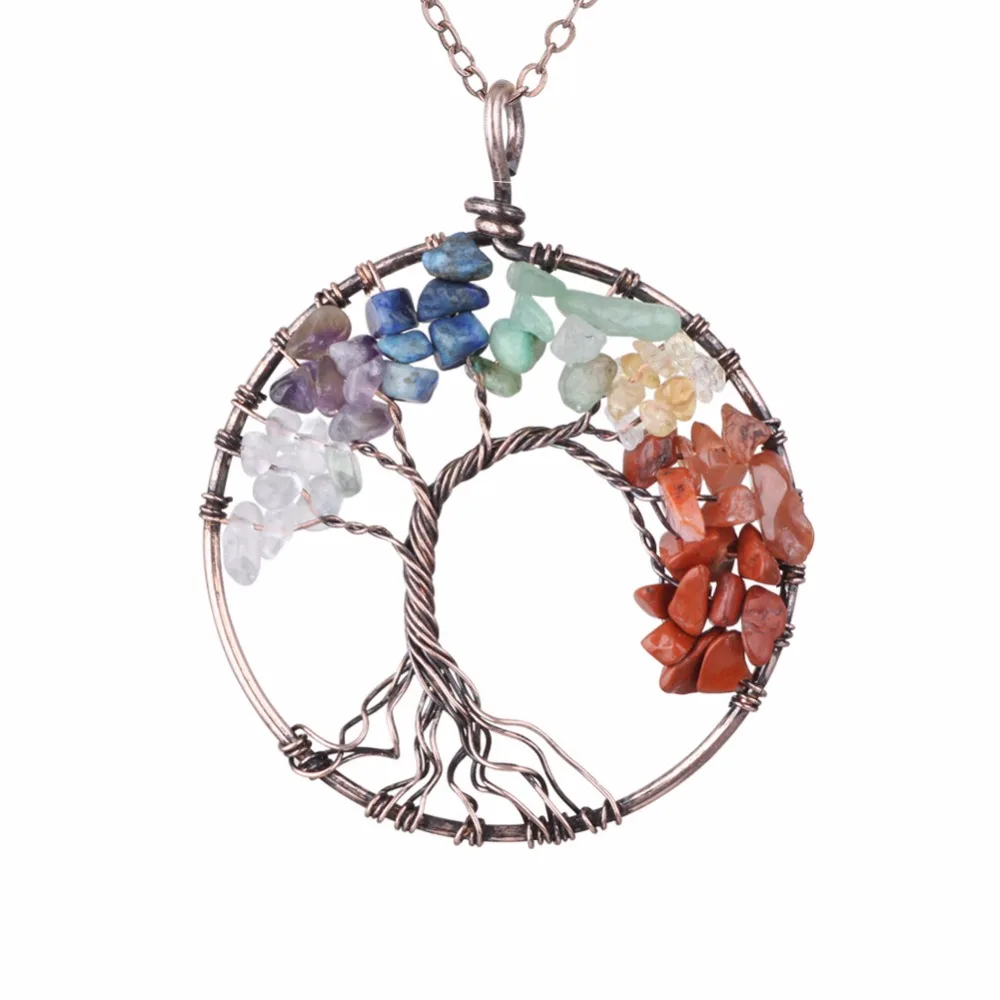

SC2019 round heart-shaped life tree gravel pendant necklace, matching natural stone necklace, is the best gift for ladies