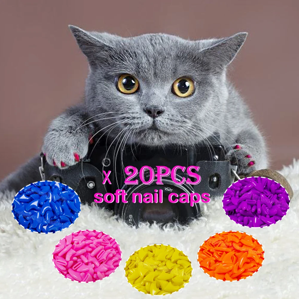 DogLem 20pcs Silicone Soft Pet Nail Covers Cat Nail Caps Pet Claw Paws