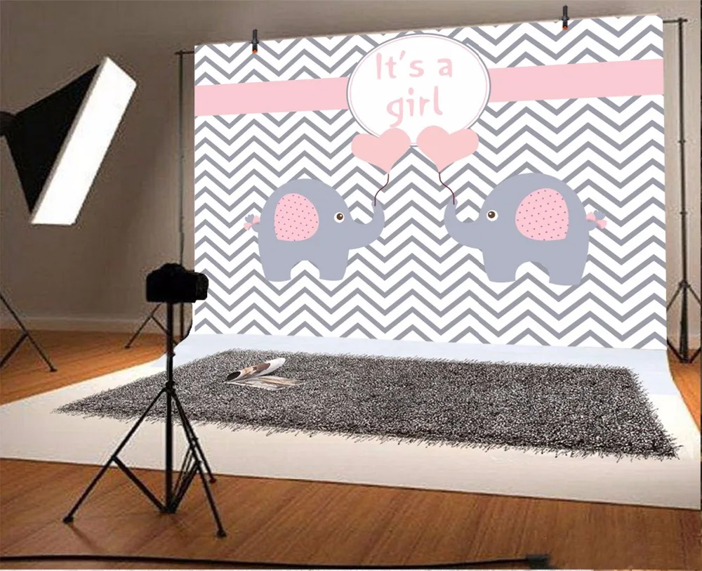 Laeacco Elephant Baby Shower Backdrops For Photography Pink Balloon Chevrons Stripe Photo Backgrounds Photocall Photo Studio