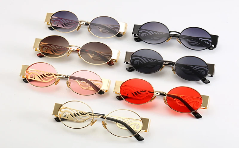 SHAUNA, резные металлические оправы, маленькие овальные солнцезащитные очки для женщин, Ретро стиль, мужские, панк, солнцезащитные очки