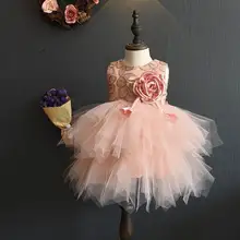 2016 Summer New Korea Style Girls Dresses Flower Lace Sleeveless Party Sundress Princess Vest Dress Children Clothes 8608