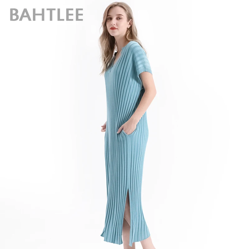 Свободные Повседневные вязаные платья футляры BAHTLEE женское однотонное