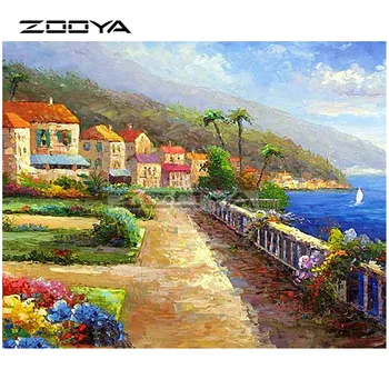 

ZOOYA 5D DIY Diamond Embroidery Scenic Seaside Villa Garden Diamond Painting Cross Stitch Square Drill Mosaic Decoration BK645