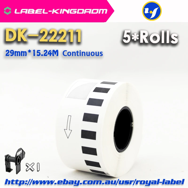 

5 Refill Rolls Compatible DK-22211 Label 29mm*15.24M Continuous Compatible for Brother Label Printer White Color DK-2211