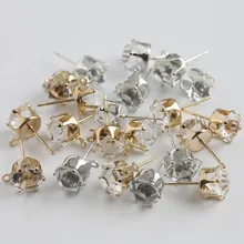 20pcs Gold Silver Color 6/8mm Zircon Crystal Ear Stud Findings With Hole Ear Drop Women Diy Earring Brincos Jewelry Components