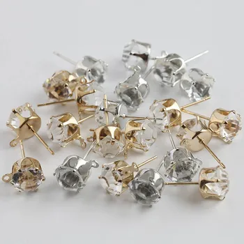 

20pcs Gold Silver Color 6/8mm Zircon Crystal Ear Stud Findings With Hole Ear Drop Women Diy Earring Brincos Jewelry Components