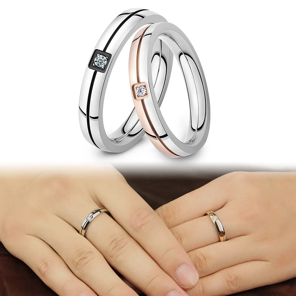JeeMango Cubic Zirconia Ring Stainless Steel Shinning Crystal Couple Ring Forever Love For Romantic Wedding Rings JR19102 stainless steel rings