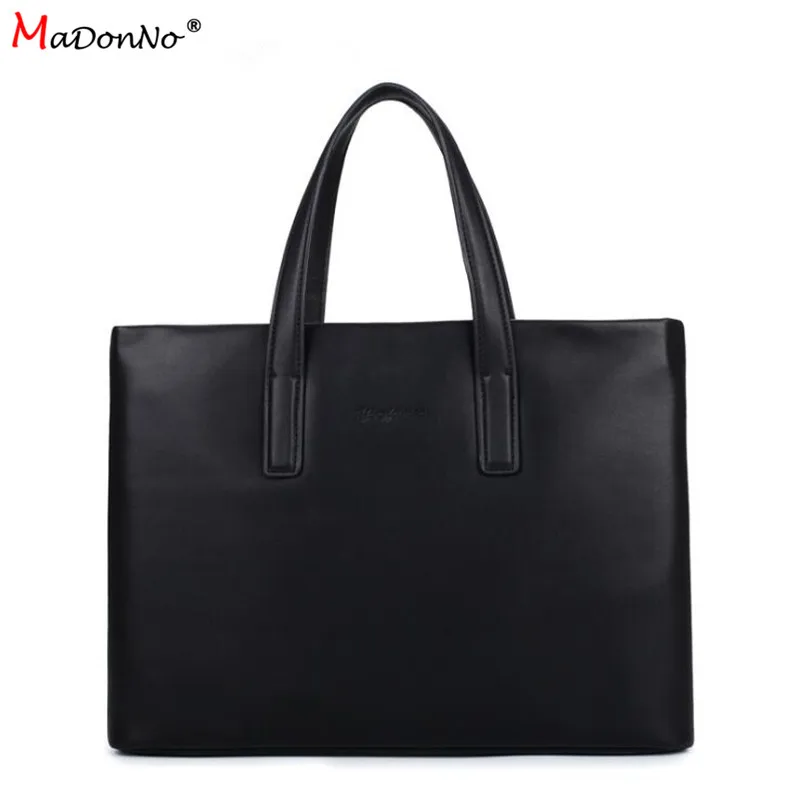 

MaDonNo' Men's Casual Leather Business Bag 13-Inch Genuine Leather Soft Solid Simple Briefcase with handbag