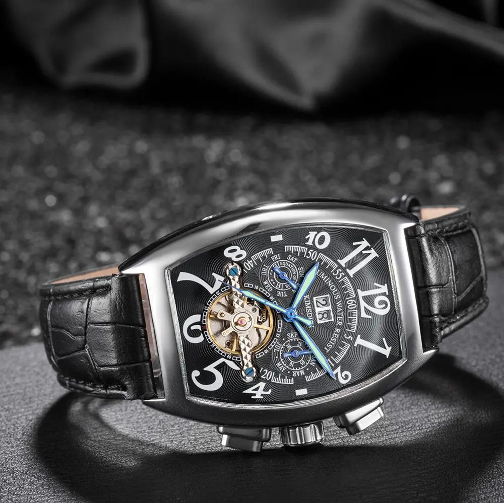 Tonneau Tourbillon механические часы мужские Роскошные водонепроницаемые Модные деловые Автоматические наручные часы relojes hombre