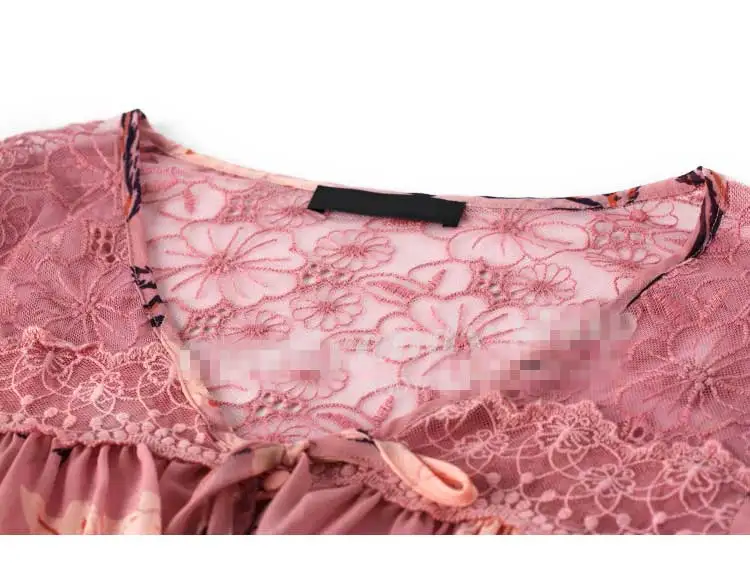 BOHO вдохновляющая блузка Кружевная Сетка v-образным вырезом прозрачные блузы с принтом Длинные рукава-фонарики женские рубашки шикарные пуговицы Топы blusas