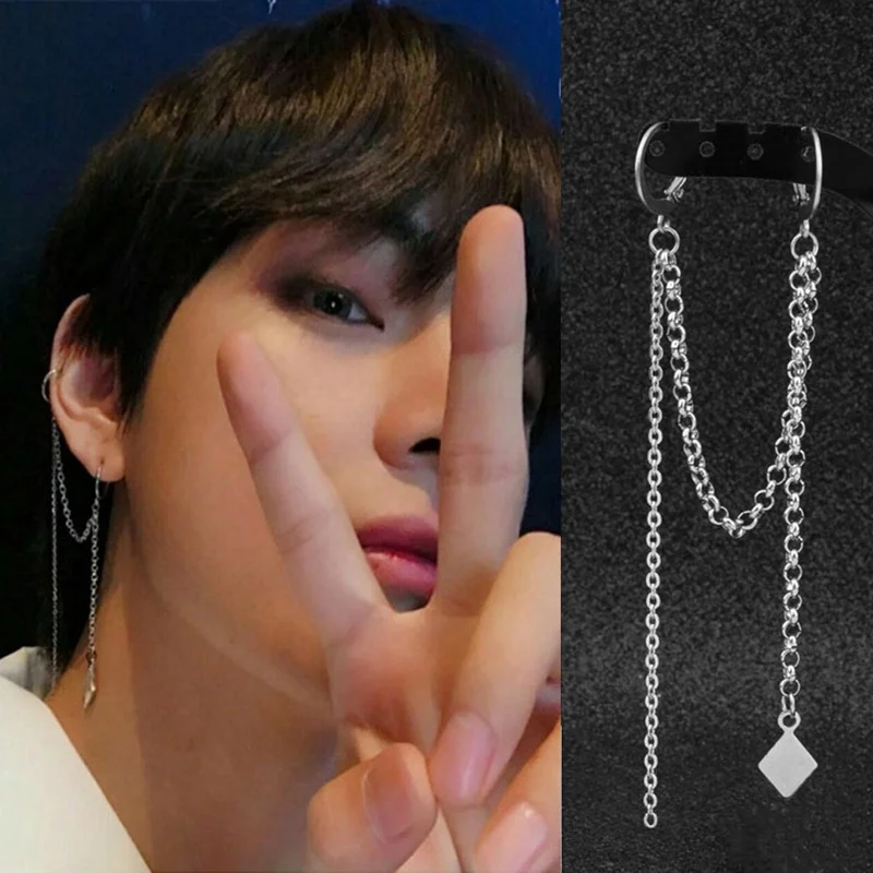 

1PCS Fashion Jewelry Korean Boys Album Rhomboid Earrings For Women Brincos Silver Men BTS Earring Acessorios